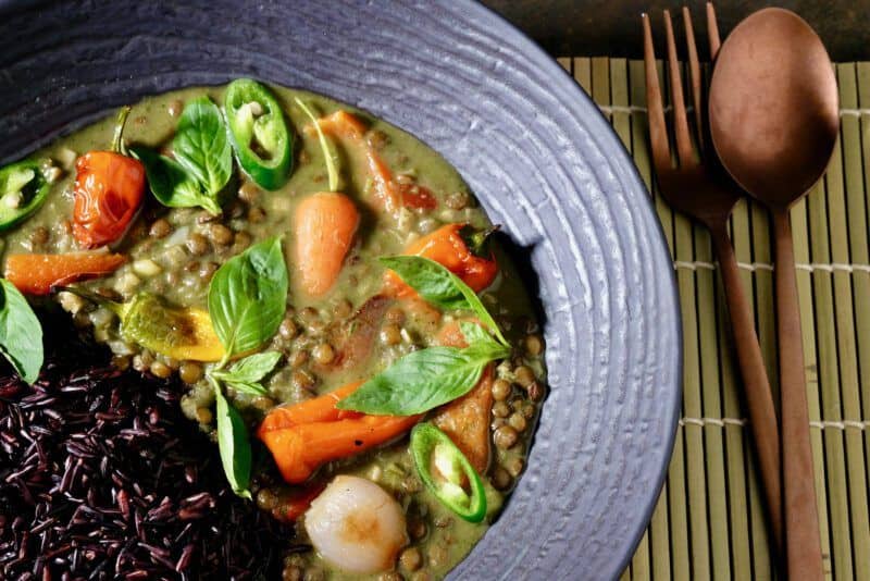 Green Lentil Curry with Black Rice