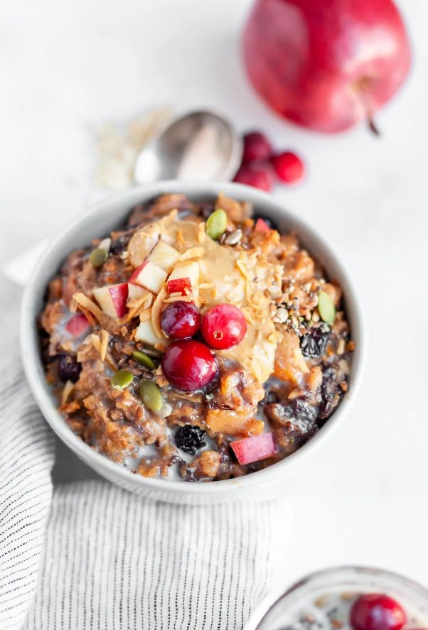 Overnight Apple and Cranberry Oatmeal